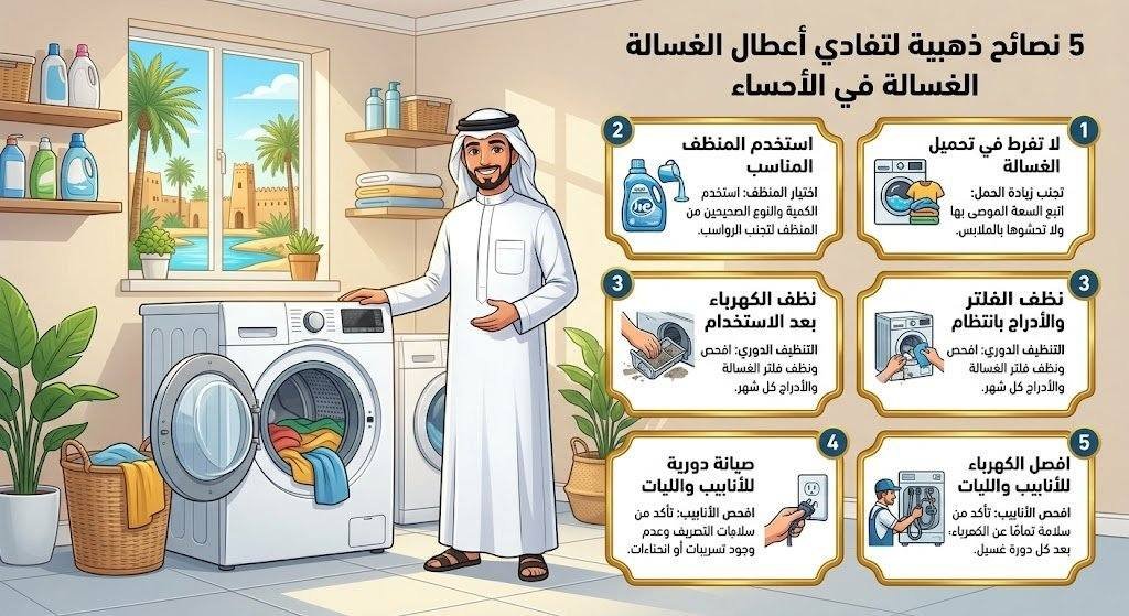 5 نصائح ذهبية لتفادي أعطال الغسالة في الأحساء